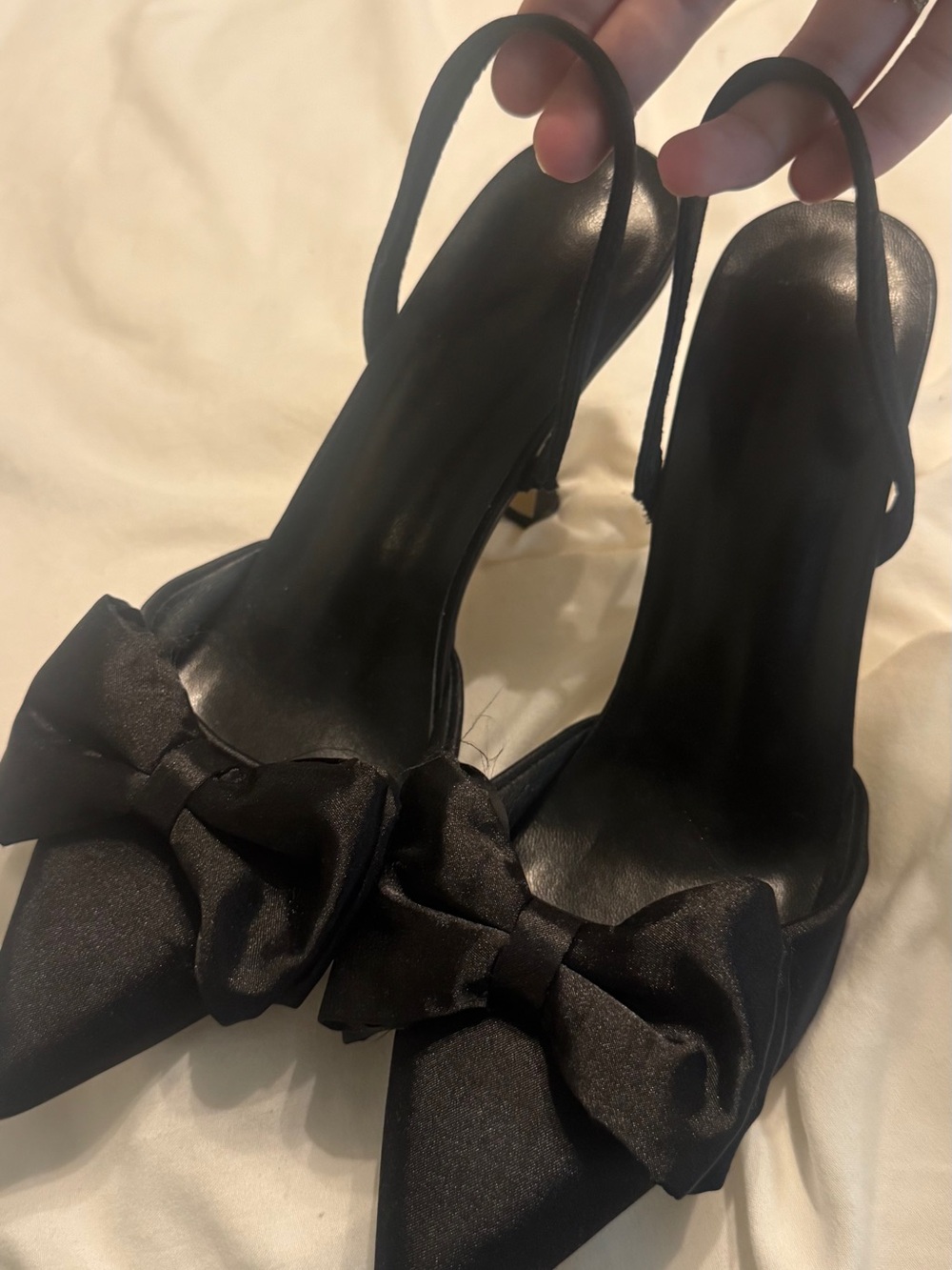 ASOS Black Pointed-Toe Bow Slingback Heels